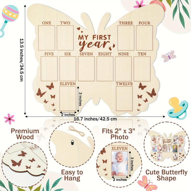 Wooden Baby’s First Year Picture Frame Bear-Shaped Baby Keepsake Poster Frame 12 Month Milestone Board Newborn Calendar
