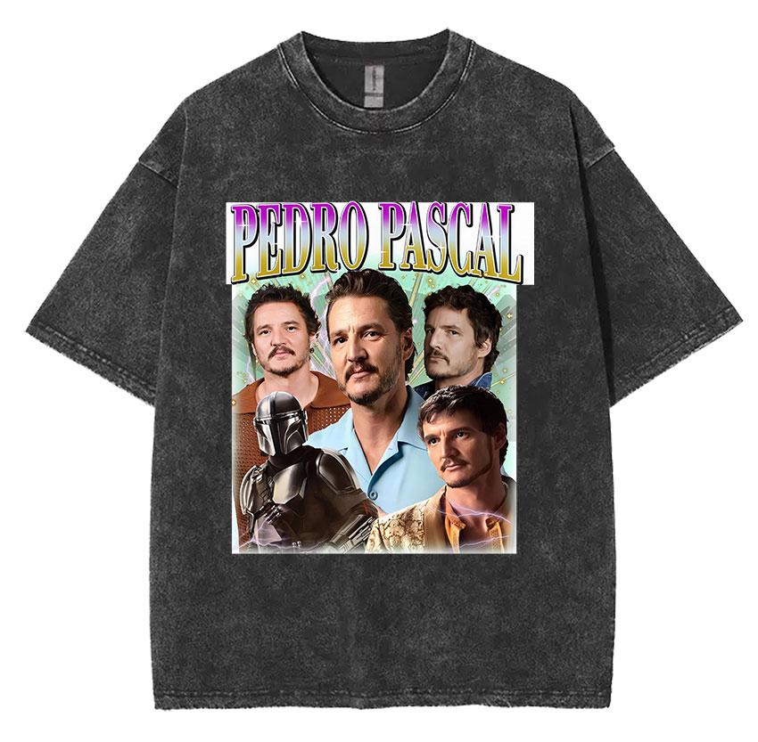 Limited Pedro Pascal Actor Washed Vintage T Shirt Men Women Casual Oversized Tshirt Fashion High Quality Cotton Tees Streetwear