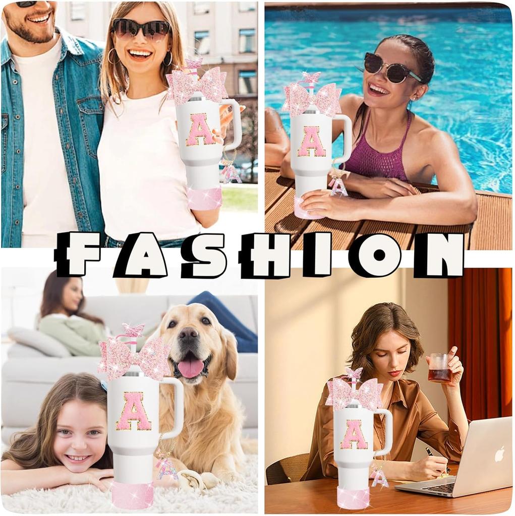 Набор из 8 предметов аксессуаров для стакана Stanley 30 унций 40 унций: топпер для соломинки, крышка-заглушка, чехол-ботинок, заглушка от проливания, подвеска-шарм, наклейка с инициалами