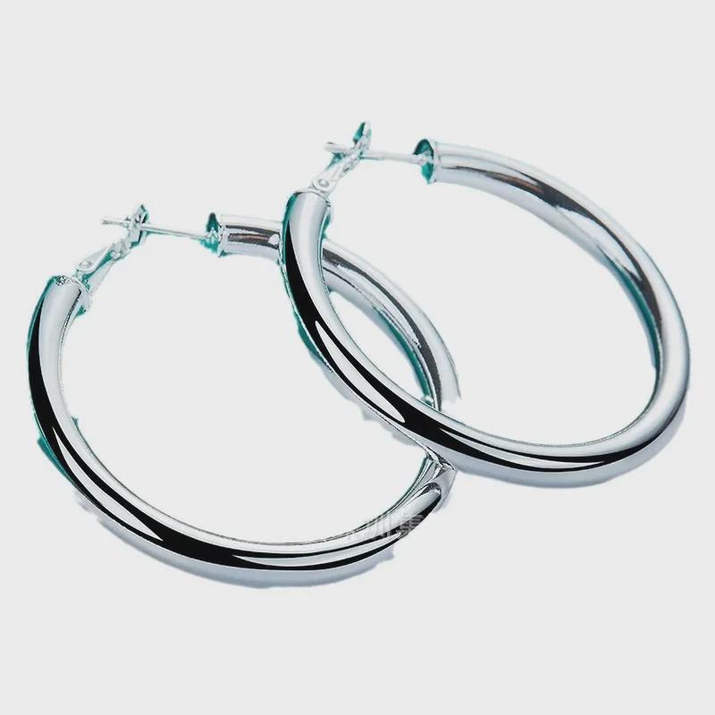 Гладкие серебристые цилиндрические серьги для женщин - West Lake Jewelry