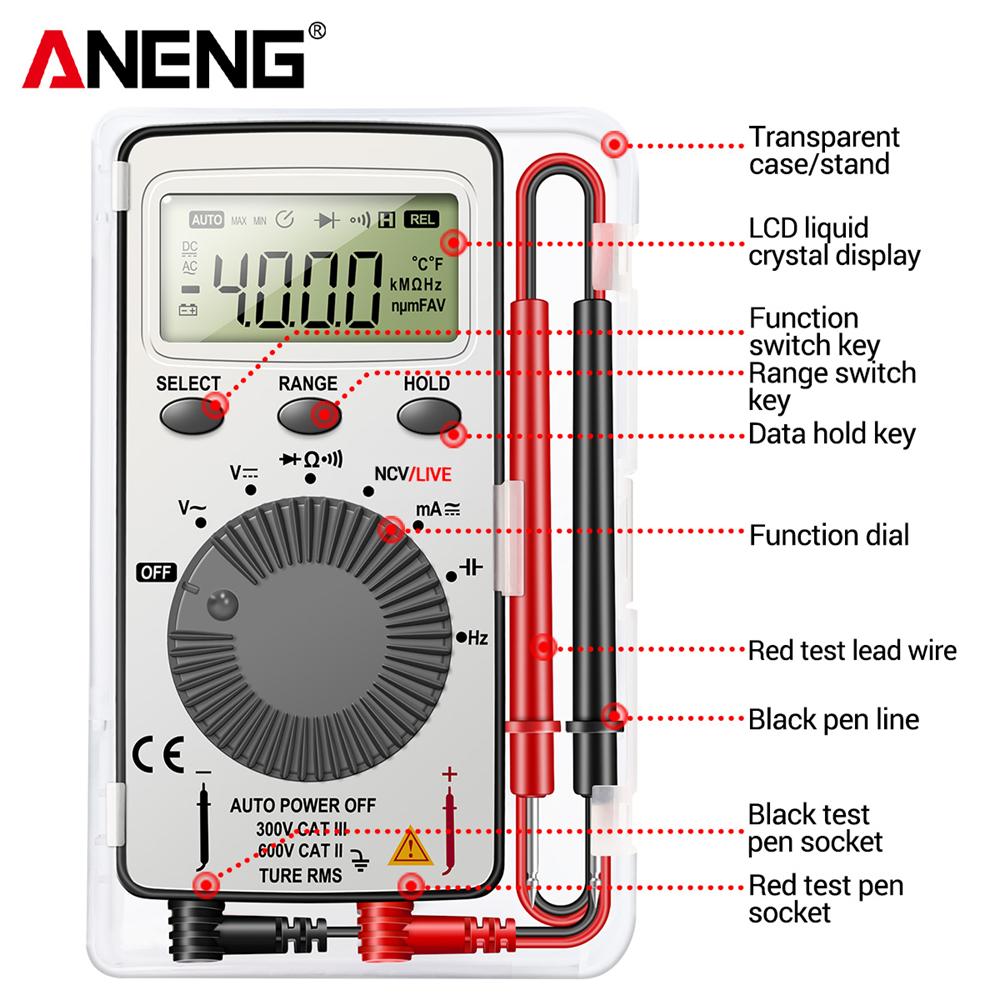 Aneng AN101 1999 отсчетов Мини Профессиональный Цифровой Мультиметр AC/DC Бесплатный Подарок B18 Тестер Напряжения Автомобильный Тестер Тока Портативные Электроинструменты