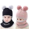 Winter Children Sweet Plus Velvet Thick Wool Knitted Wool Ball Hat Girls Korean Version Warm Scarf Boys Kids Hedging Cap