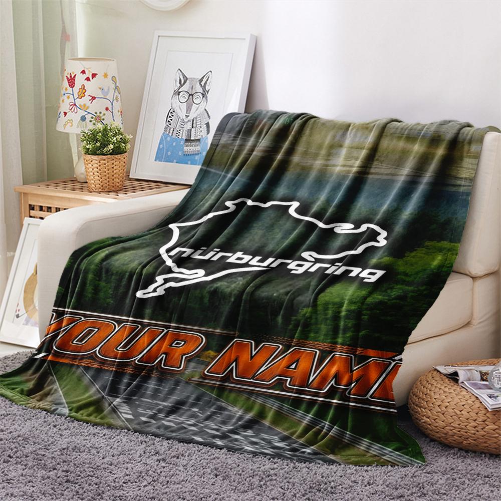 1PC Custom Name Nürburgring Patterned Flannel Blanket Suitable For All Seasons for Home Decor Warmth and Comfort Gifts Holiday Present