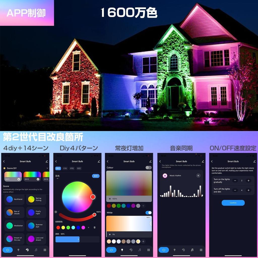 Generation Upgraded Ledoversea RGBCW Floodlight LED Flood Light 16 Million Colors Smart Indoor Outdoor 50W IP66 Waterproof and Dustproof Garden Light