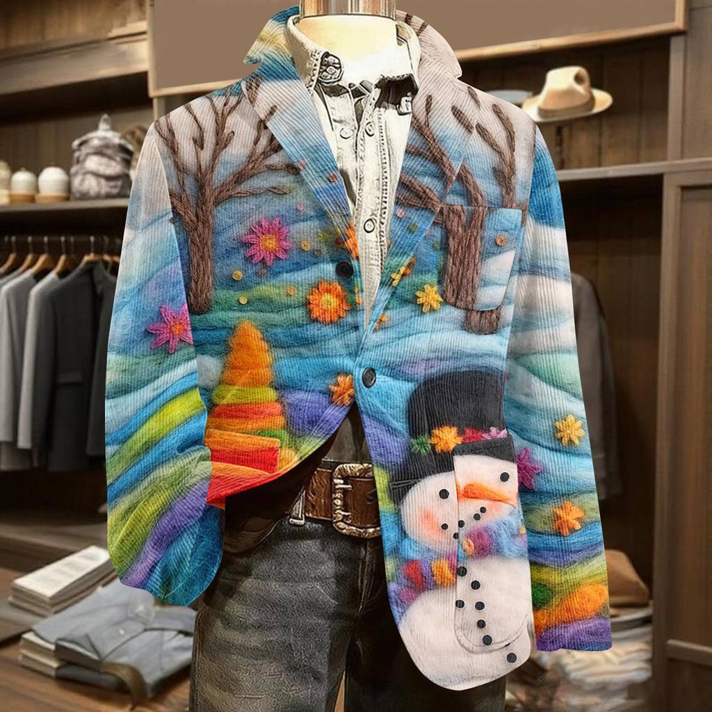 Мужской вельветовый теплый пиджак-кардиган с принтом и карманами, мужской повседневный костюм