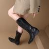 Vintage Embroidered Western Women Cowboy Boots Winter Chunky Heel Shoes Fashion Pointed Toe Mid-Calf Knight's Boots