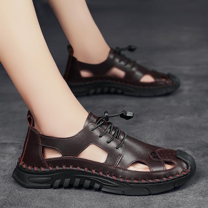 Летние мужские кожаные сандалии, легкие дышащие пляжные сандалии для отдыха на природе, повседневная обувь