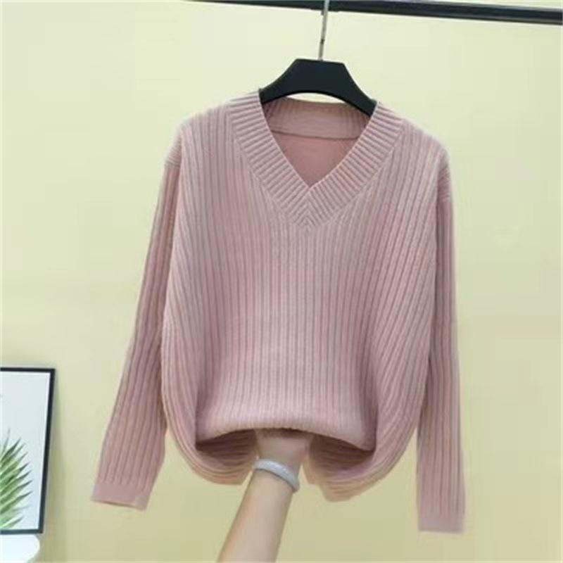 Женский базовый свитер с v-образным вырезом, теплые толстые свободные пуловеры, однотонный джемпер, повседневный топ, осень-зима