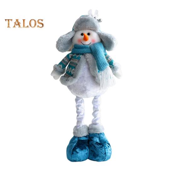 Christmas Doll Ornament Plush Standing Santa Claus Reindeer Snowman Figure with Telescope Leg Blue Gnome Doll Toy for Tree Fireplace Window Table