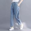 Женские джинсы больших размеров, брюки с высокой талией, свободные джинсы, женские, эластичные, на весну, с карманами