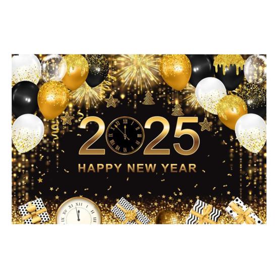 2025 С Новым годом Фон Блестящий Новогодний Подвесной Баннер Черный И Золотой Фото Фон для Домашнего Офиса Вечеринка Декор
