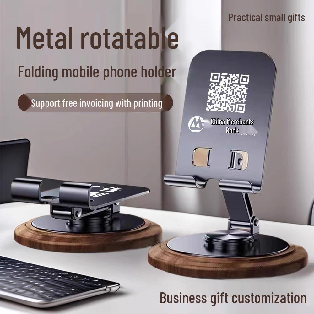 Wood Grain All-Metal Phone & Tablet Stand - Universal Holder for TV Show Watching, Custom Logo