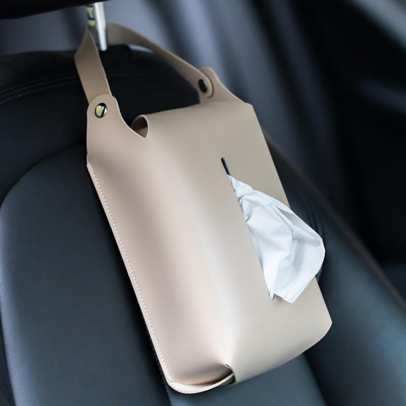 Customizable Leather Paper Towel Box For Car Living Room Bathroom Black Blue Pink Gray Beige