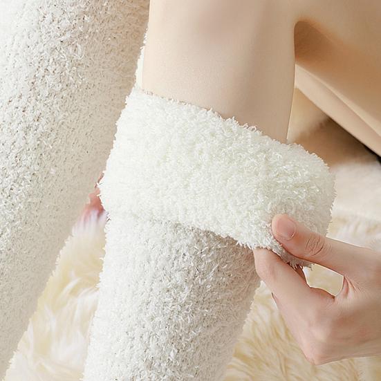 1 пара женских зимних носков Tihick Plush выше колена, нескользящие коралловые флиса однотонные теплые утолщенные чулки, теплые носки для разных случаев