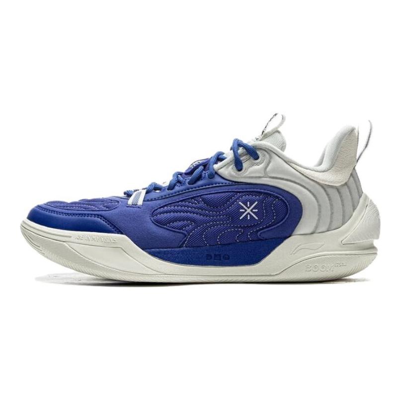 Li Ning Амортизирующие, износостойкие низкие мужские баскетбольные кроссовки Сине-белые ABPV001-5