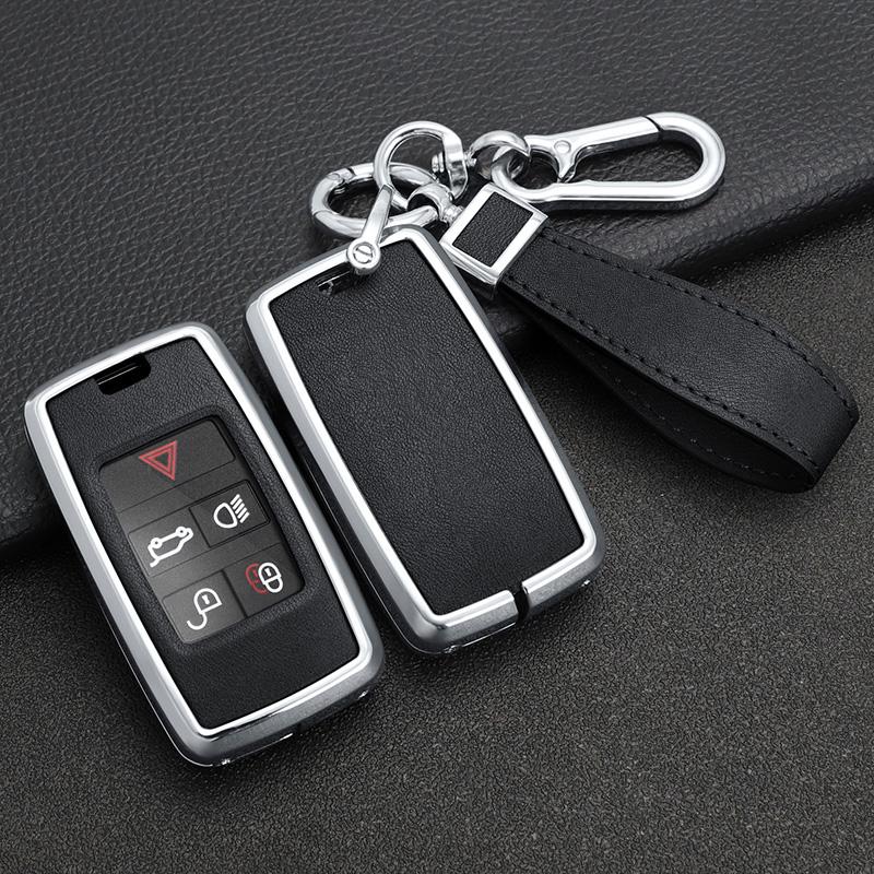 Leather Alloy Car Key Case Cover Protect Shell for Land Rover Range Rover Discovery 5 Sport for JAGUAR XE XF XJ F PACE Keychain