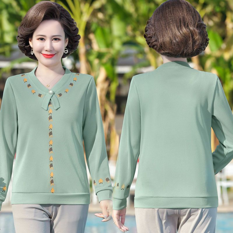 Spring and Autumn Fashionable Knitted Bottoming Shirts for Middle-aged and Elderly Women Long-sleeved T-shirts Women's Tops Thin Small Shirts