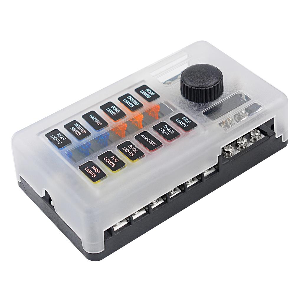 Automotive Marine Boat Fuse Block Waterproof 12 Way with 12 Ground Negative Busbar [100 Amp Max] [ATC/ATO Fuses] [LED Indicator] for Car RV Golf Cart