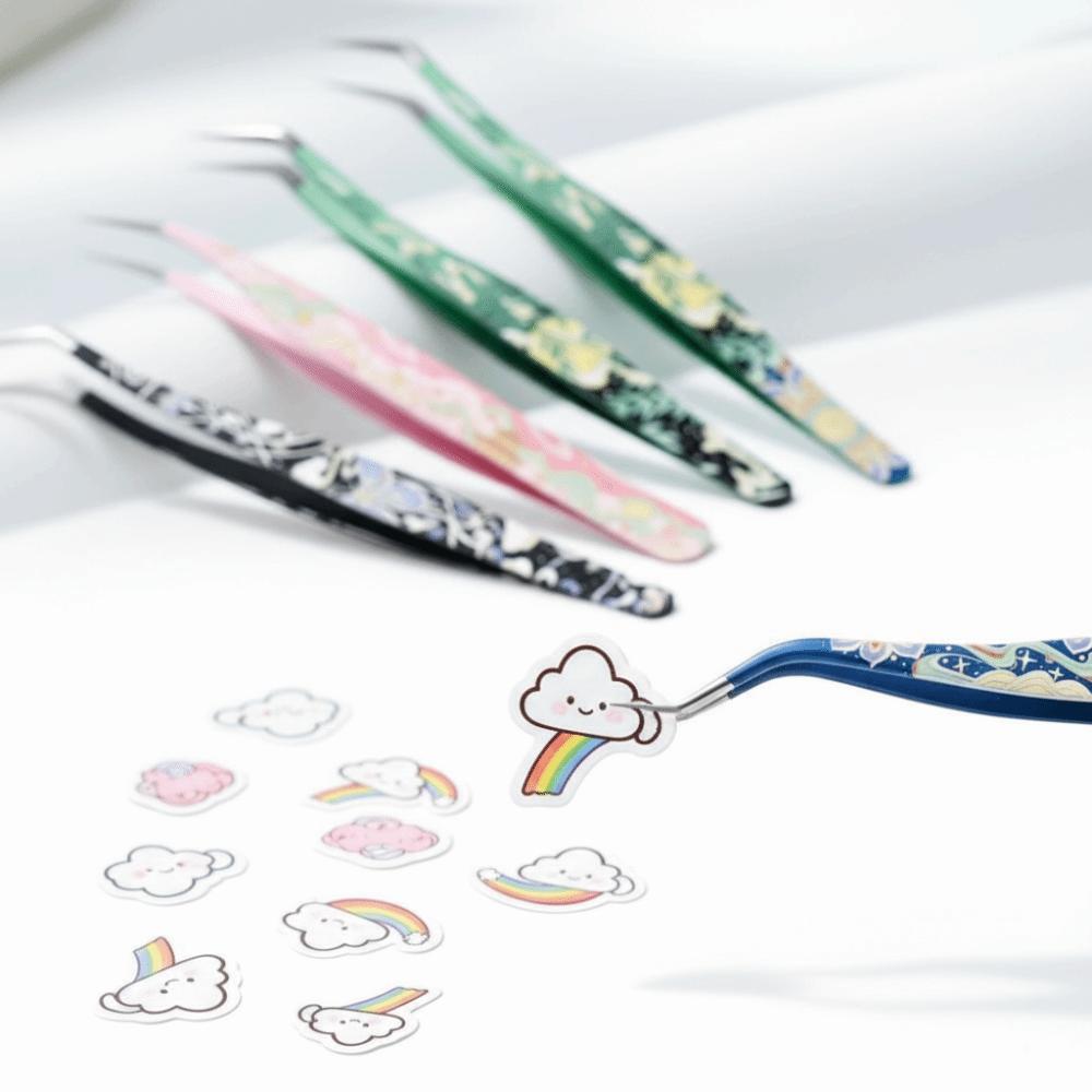 High Precision False Eyelash Tweezers Metal Lashes Extension Tweezer Miniature Scene Stickers