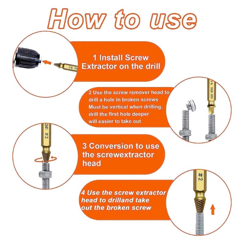 12pcs Bolt Remover Screw Extractor HSS Screw Remover Drill Bits with Hex Shank and Spanner for Broken /Damaged Bolt Stud