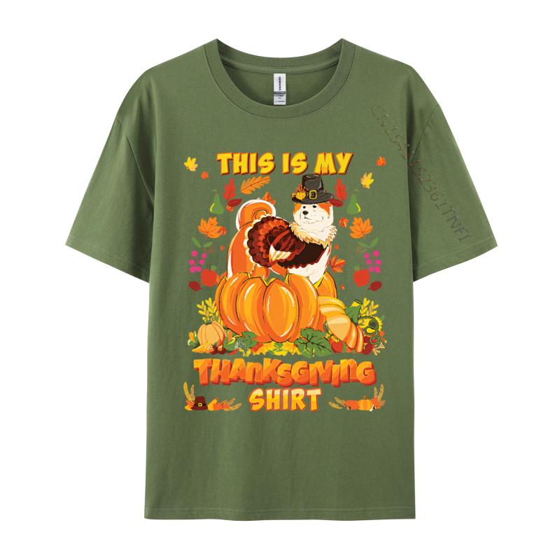Mens Tshirts This Is My Thanksgiving Akita Dog Bless T Shirt Cool Tees For Men Loose Tops Tees Cotton