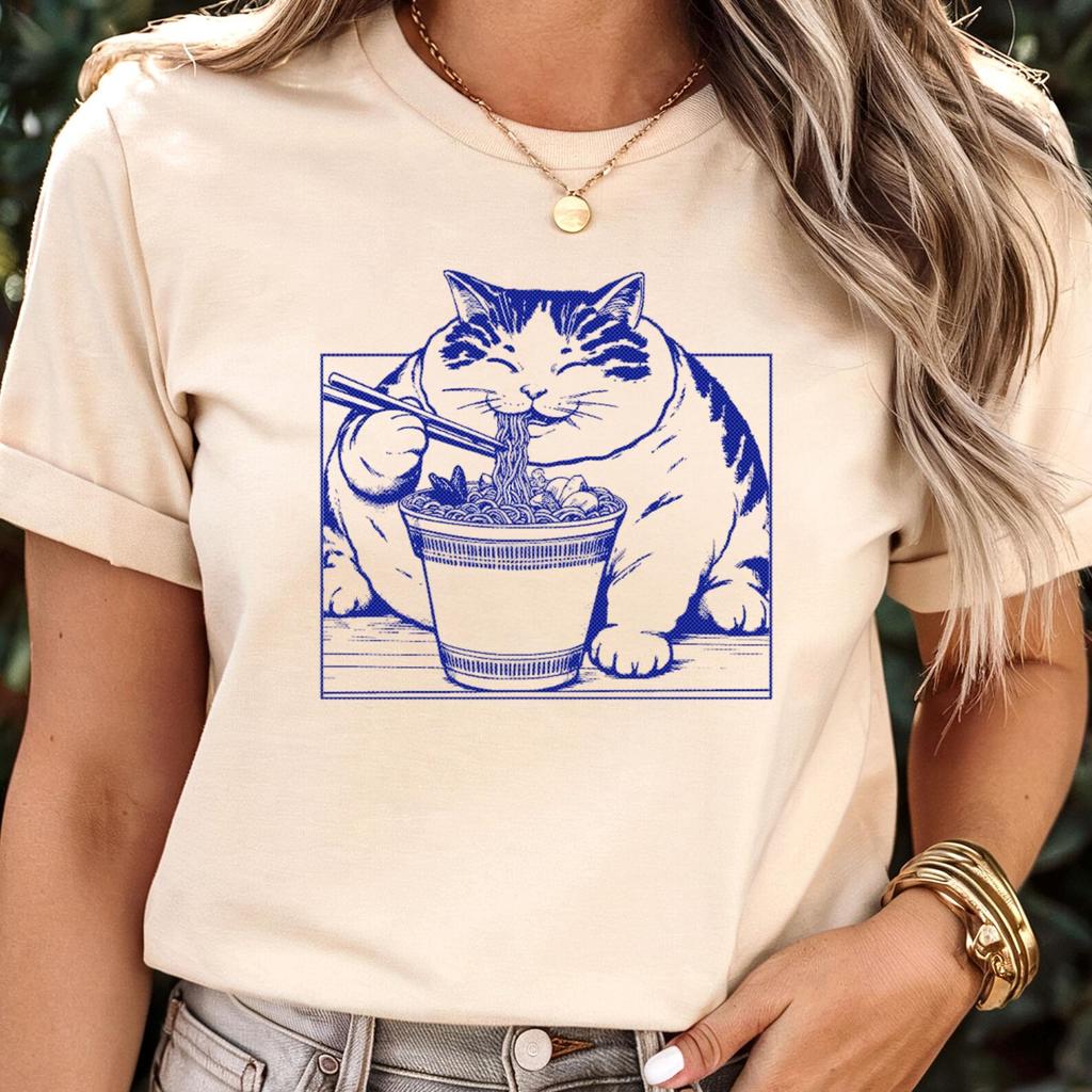 Noodle Cat Shirt Ramen Cat T-Shirt Foodie Lover Shirt Black Cat Noodle T-Shirt Retro Cat Tees Cat Lover Tshirt Funny Cat Graphic Tee Unisex