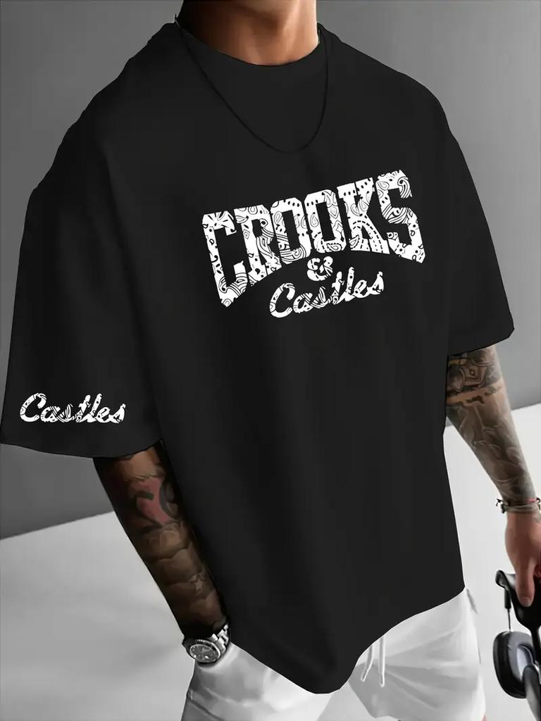 Мужская повседневная летняя спортивная одежда Crooks&Castles с забавными узорами и буквенными принтами для дома и спорта на открытом воздухе, удобные топы
