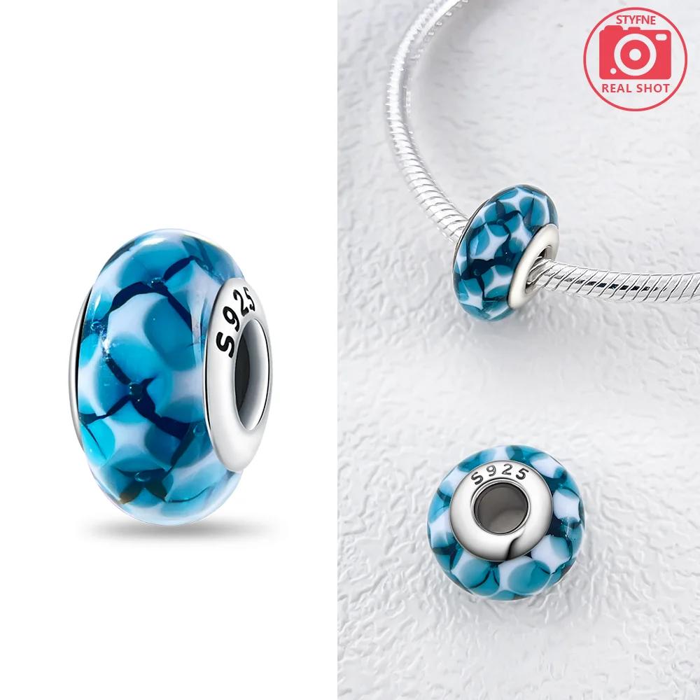 925 Silver Bracelet Women DIY Gift Murano Jewelry with Flower Blue Star Green Turtle Glass Beads