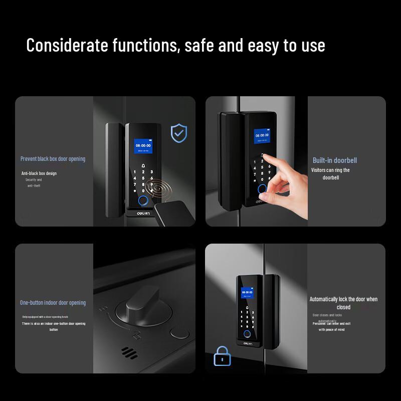 Deli Smart Glass Door Lock - Password, Attendance & Access Control, AL210 CN plug (adapter included)