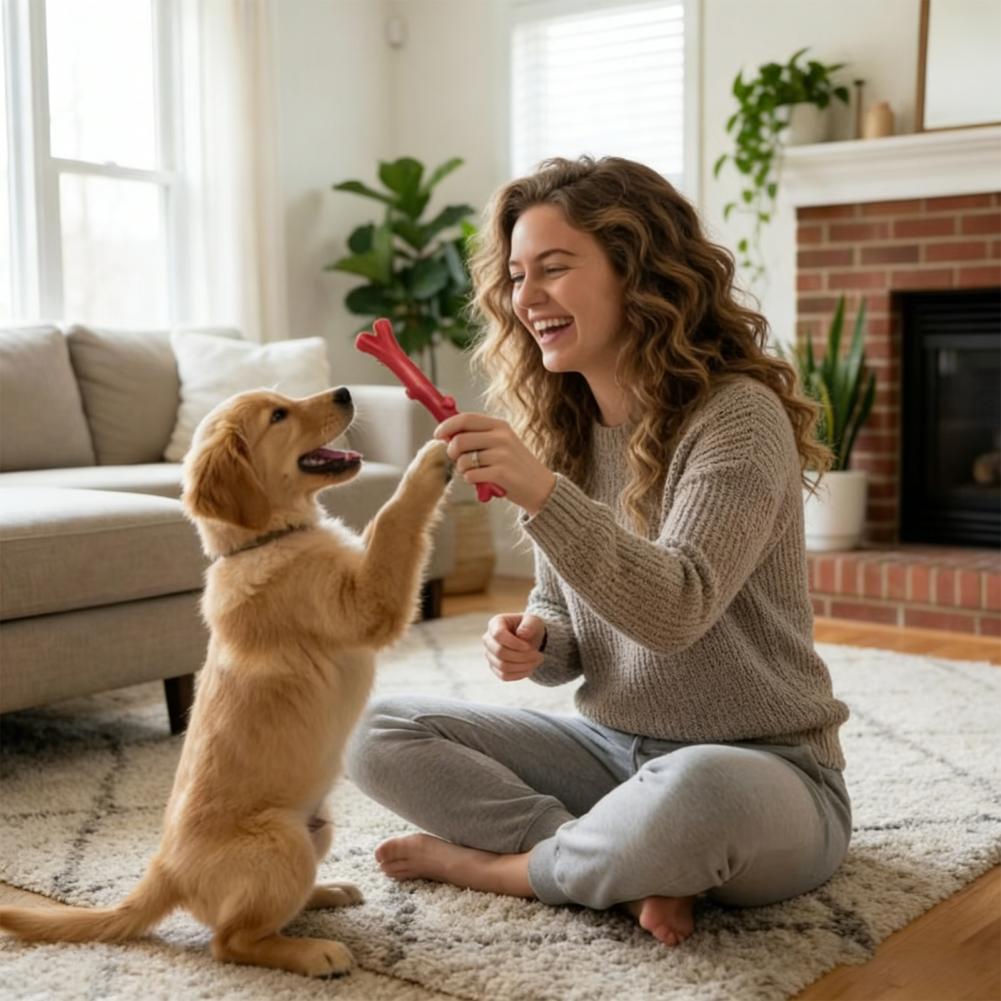 Durable Dog Chew Toy With Teeth-Cleaning Texture Realistic Branch Design Built-In Squeaker Dog Dental Care Toy