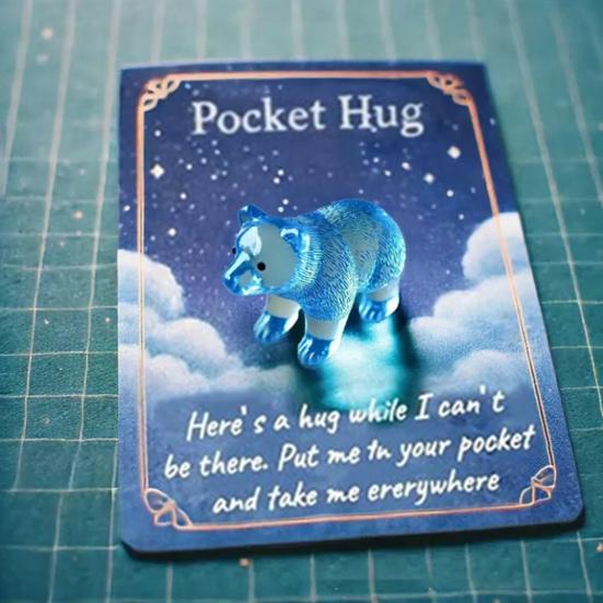 4/5Pcs Pocket Hug Animal with Positive Card Emotional Support Resin Animal Token Mini Turtle Penguin Frog Bear Elephant Statue Figurine Inspirational