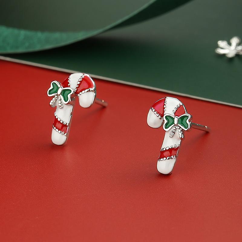 Серьги-гвоздики из стерлингового серебра S925 с оленями и снежинками, красные - Рождественская серия для женщин