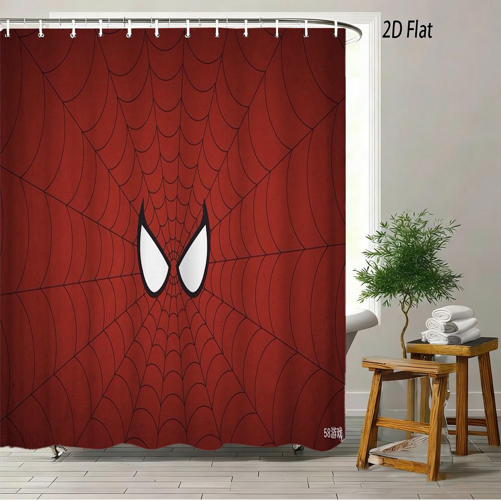 Spider-Man Red Web Pattern Waterproof Shower Curtain For Superhero Bathroom Decor