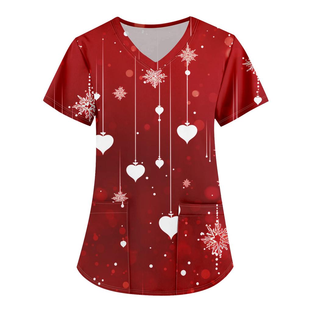 Women's Printing Uniform Work Uniform V-Neck Pocket Protective Work Uniform