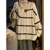 Striped Sweater Women Loose Wear Lazy Korean Gentle Pullover Thin Apricot Sweater Top Woman