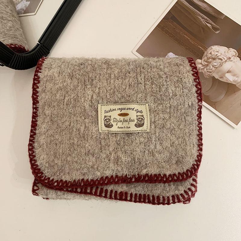 New Style Knitted Contrasting Edged Scarf for Women High End Retro Thickened and Warm Korean Version All Match Scarf for Winter