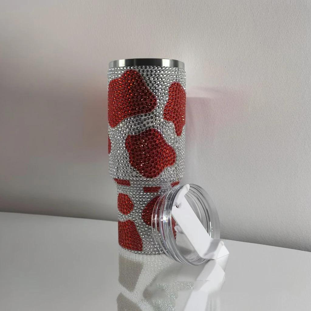 40-унциевый стакан с ромбовидной ручкой и принтом коровьего леопарда, современный стакан, термокружка, многоразовая бутылка для воды из нержавеющей стали, дорожная кружка