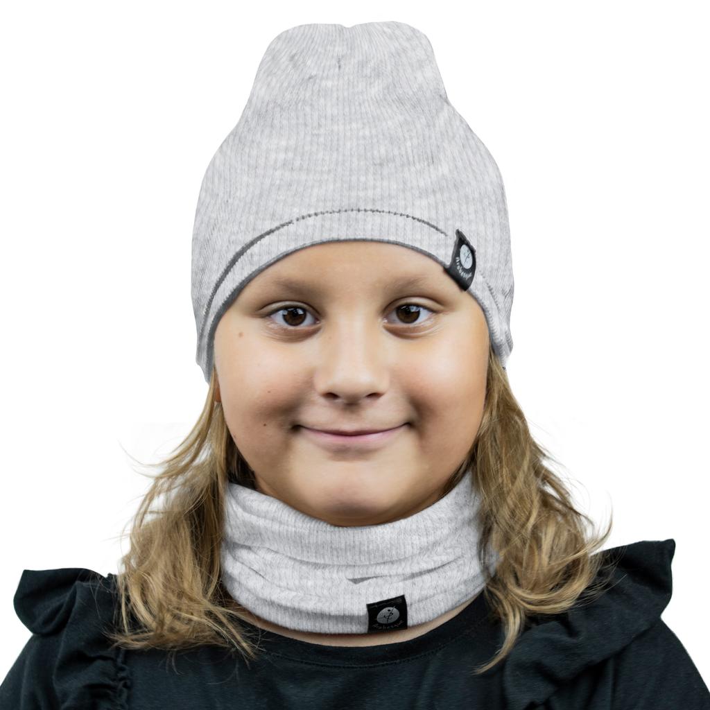 Zestaw Bawełniany Czapka I Komin 1W M01 Szary 46/52