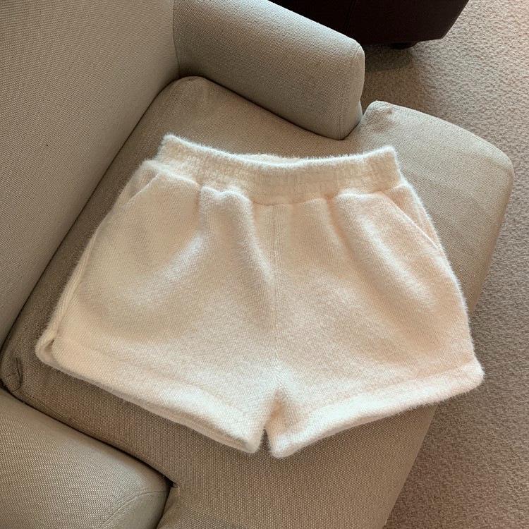 Женские широкие брюки из норкового бархата с высокой талией на осень/зиму