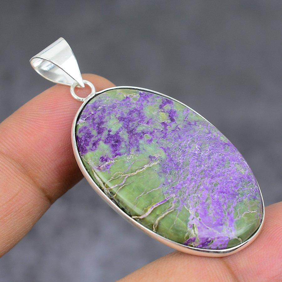 Подвеска из стерлингового серебра 925 пробы с натуральным драгоценным камнем пурпуритом 1,97 дюйма I8R14