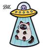 Alloy Cat Brooch Enamel UFO Metal Brooch, Aliens Ship Kitten Badge Pin, Pin Clothing Bag Scarves Hat Accessories for Men Women