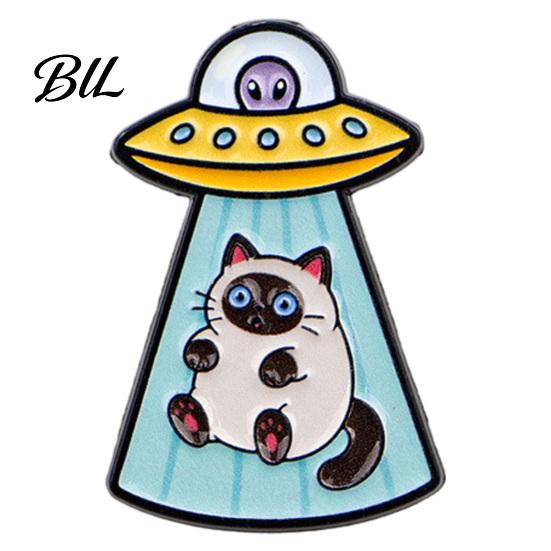 Alloy Cat Brooch Enamel UFO Metal Brooch, Aliens Ship Kitten Badge Pin, Pin Clothing Bag Scarves Hat Accessories for Men Women