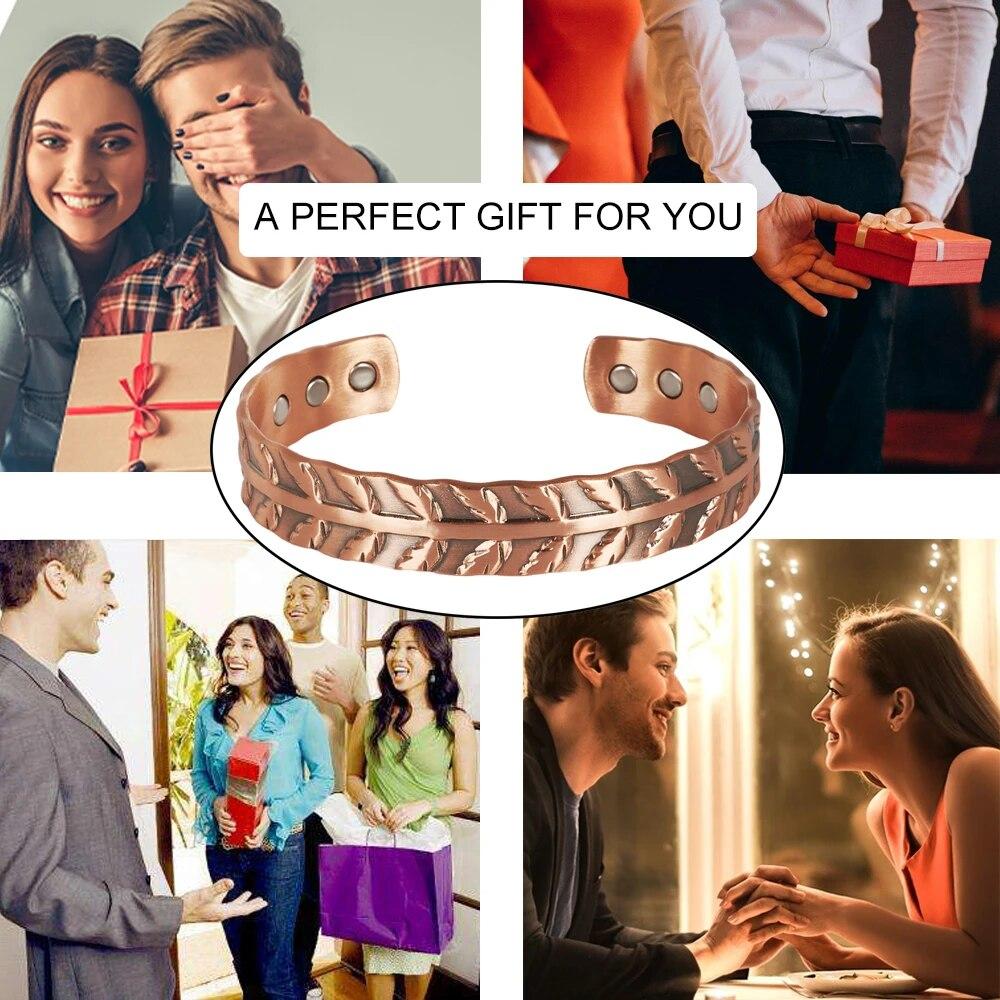 Ikuinen браслеты из чистой меди магнитотерапия лист регулируемые браслеты-манжеты с высоким магнитом винтажные ювелирные изделия изменяемого размера