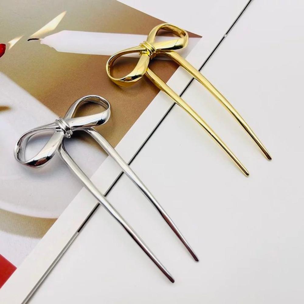 Vintage Metal Bow Hairpin Creative U-shaped Headwear Unique Bowkont Hair Stick Hair Accessory