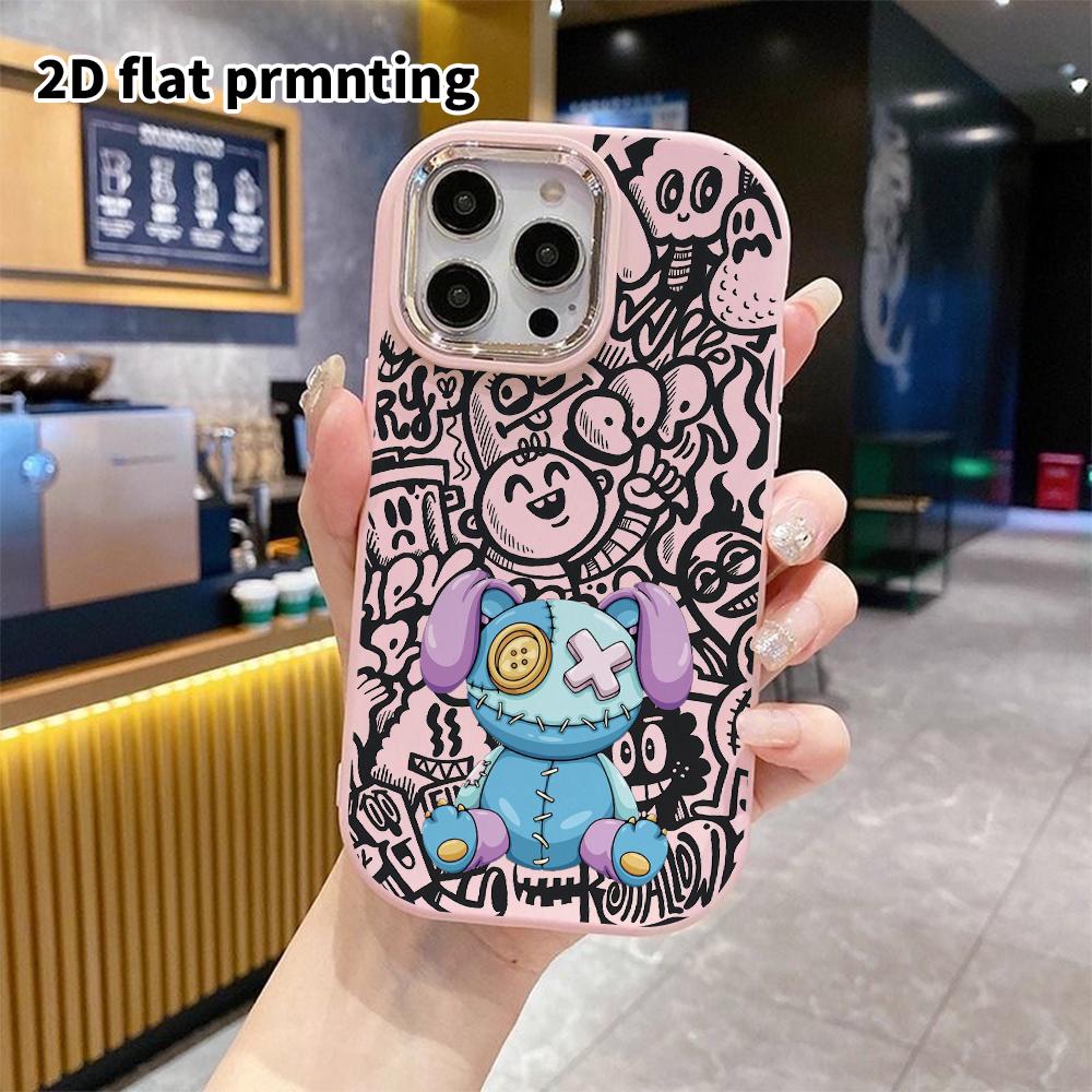 Phone case: 2D flat design suitable for iPhone 18 17 16 15 14 13 Pro protective case, couple style, violent bear, Christmas and Halloween gifts