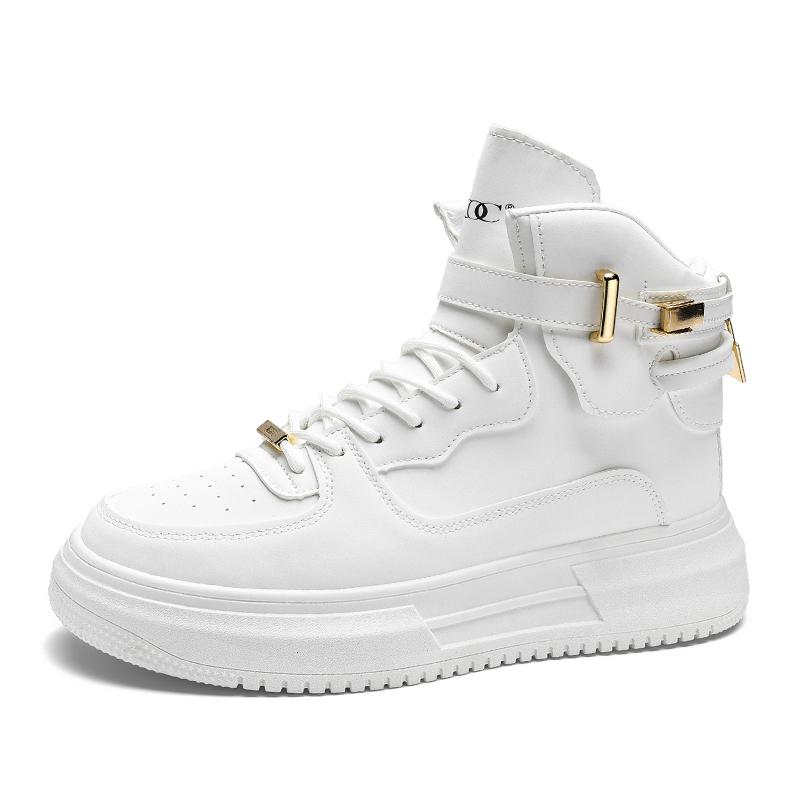 New Design Men's Skateboarding Shoes Fashion High Top Shoes Men White Sneakers Comfortable Leather Lace-up Men Platform Sneakers