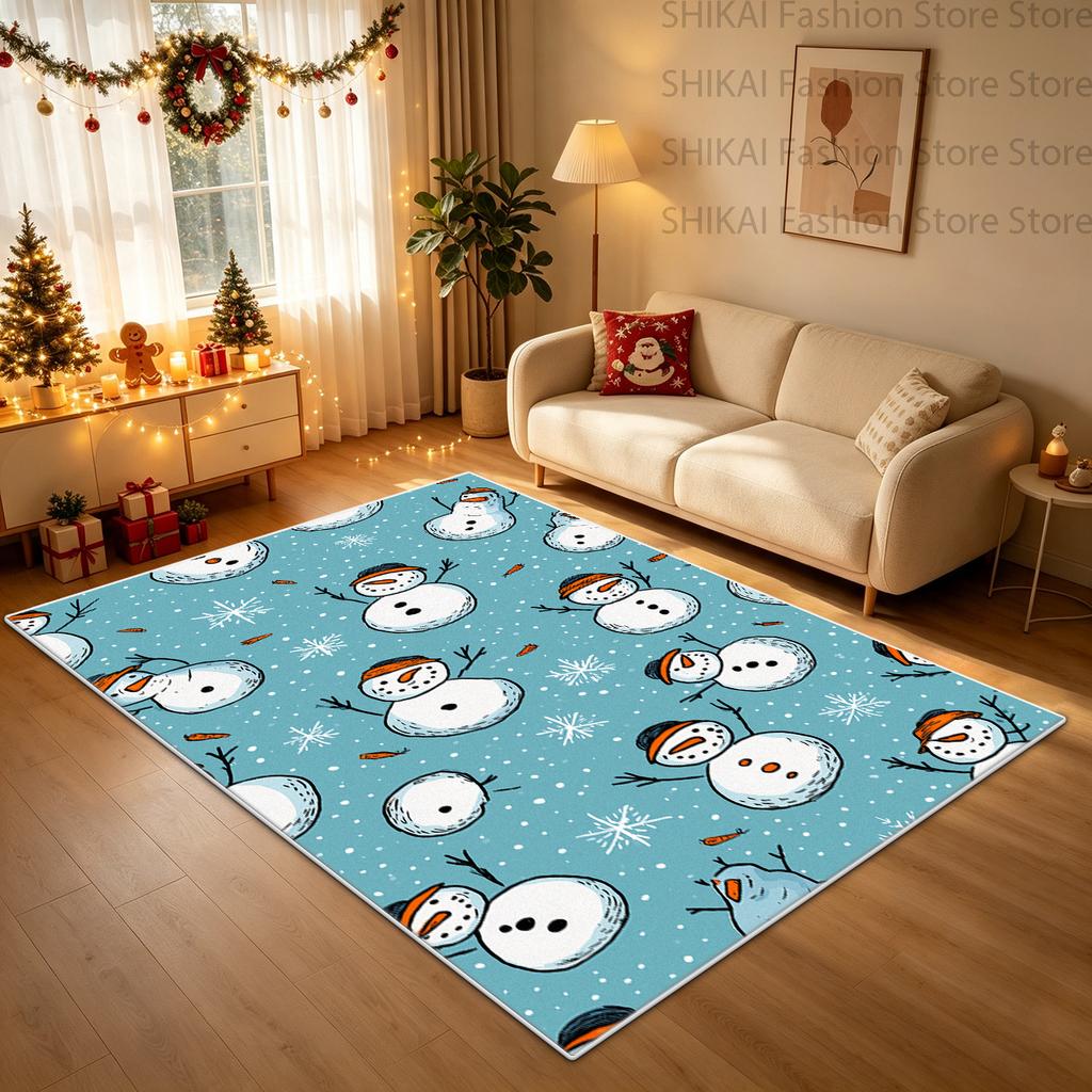 Christmas Reindeer Snowman Santa Claus Living Room Carpet Short Velvet Room Decoration Aesthetic Rug Easy Clean Dining Room Mat