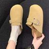 Желтые ретро полутапочки женские осенние новые повседневные для улицы на одной педали ленивые тапочки с закрытым носком