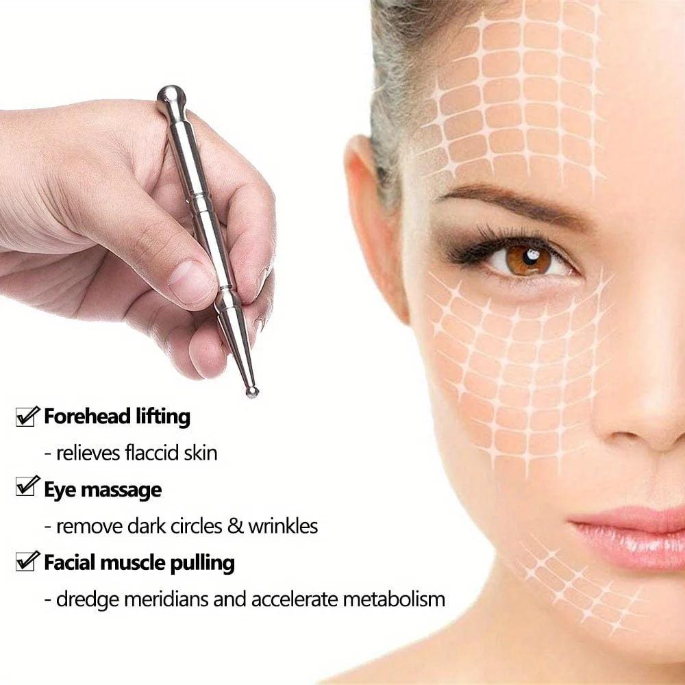 Инструменты для лицевой рефлексологии из нержавеющей стали с двойной головкой, инструмент для массажа ушей, ручка-зонд для точек тела и массажер для триггерных точек для глубоких тканей