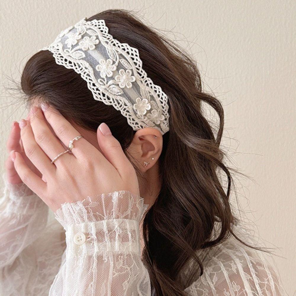 Sweet French Lace Headband Non Slip Hair Accessories Vintage Wash Face Hair Band  For Women Girls